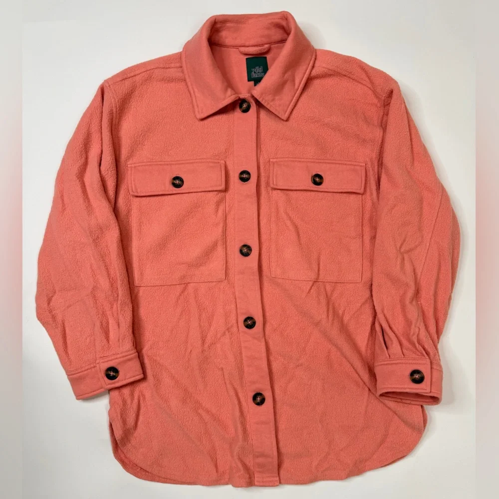 Pink Shacket Brushed Oversized Long Sleeve Button Down Shirt Jacket Fleece Plaid - Picture 16 of 17